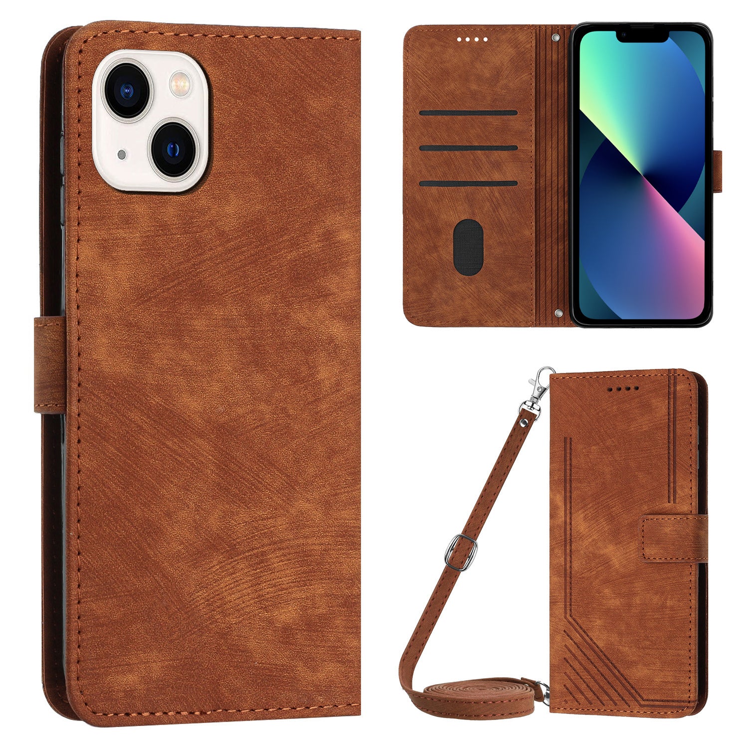 For iPhone 13 mini 5.4 inch PU Leather Flip Folio Case Lines Imprinted Stand Wallet Phone Cover For iPhone 13 mini 5.4 inch PU Leather Flip Folio Case Lines Imprinted Stand Wallet Phone Cover